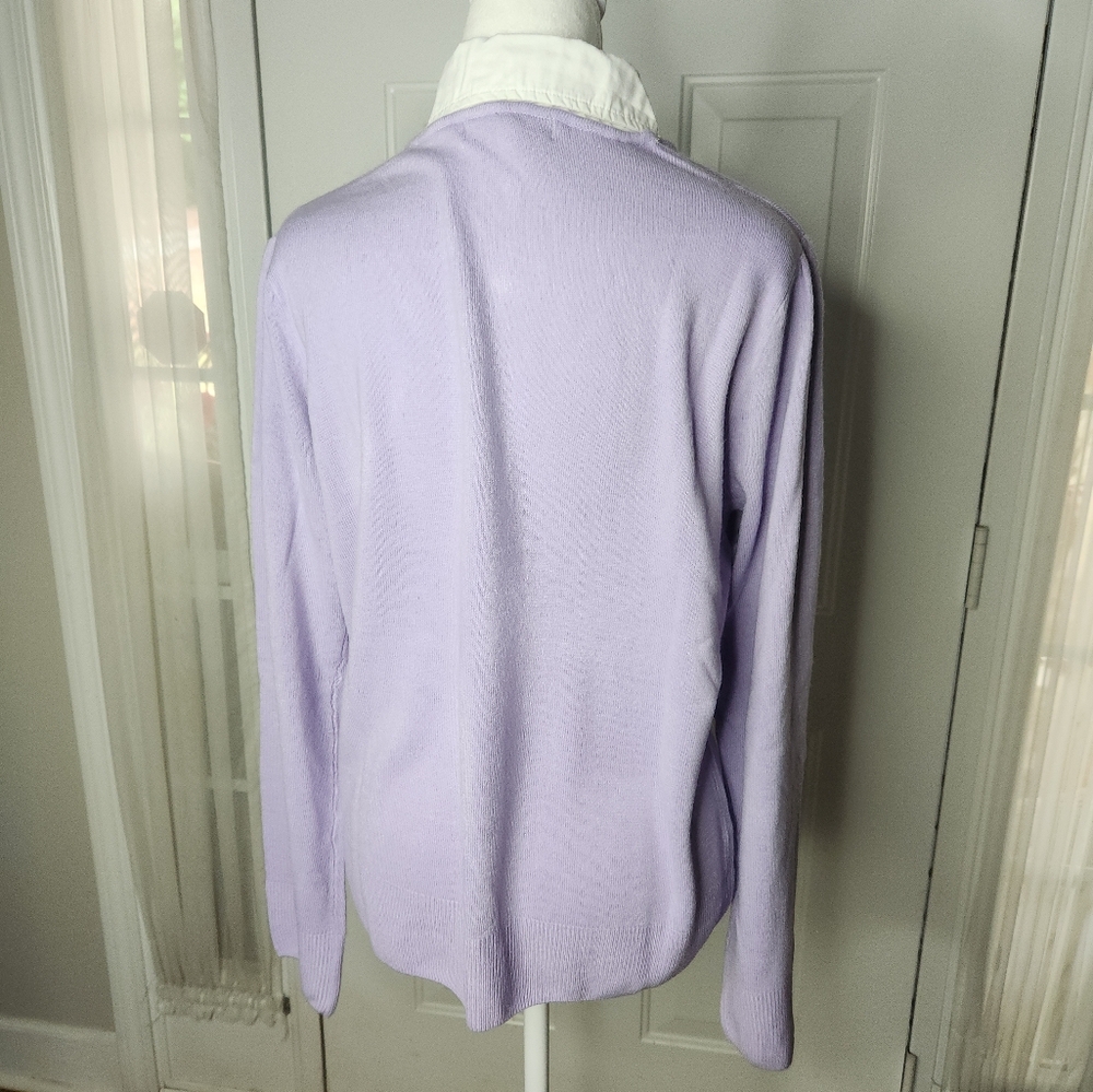 Vintage Carolyn Taylor Lavender Sweater w Attached Ruffle White Blouse Size XL - Picture 6 of 6